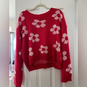 Pink Floral Lightweight Sweater